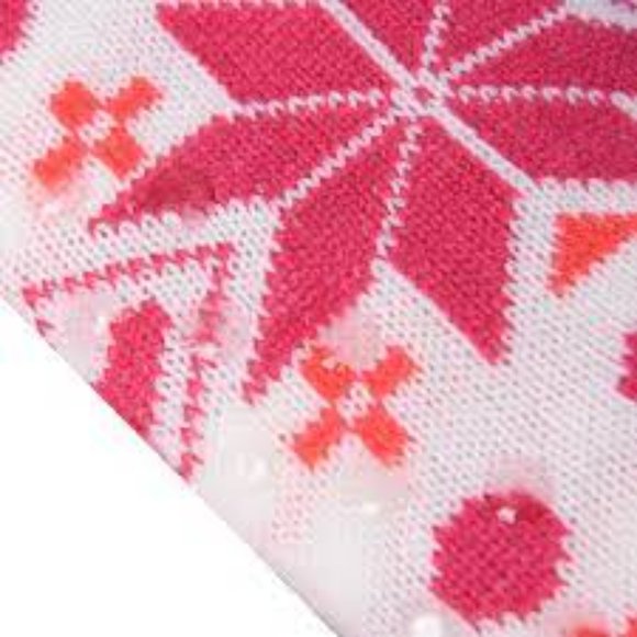 Set of 2 Pairs White and Fuchsia Snowflake Pattern with Inside Sherpa - Picture 7 of 12